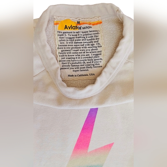 Aviator Nation, Unisex Rainbow Bolt Crew Sweatshirt, Vintage White, Size… - Picture 3 of 5